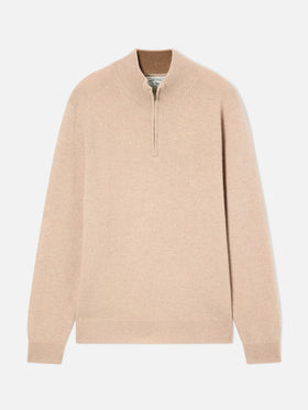 Beiger Jermyn Half-Zip-Strickpullover aus Lambswool mit kontrastierendem Kragen 