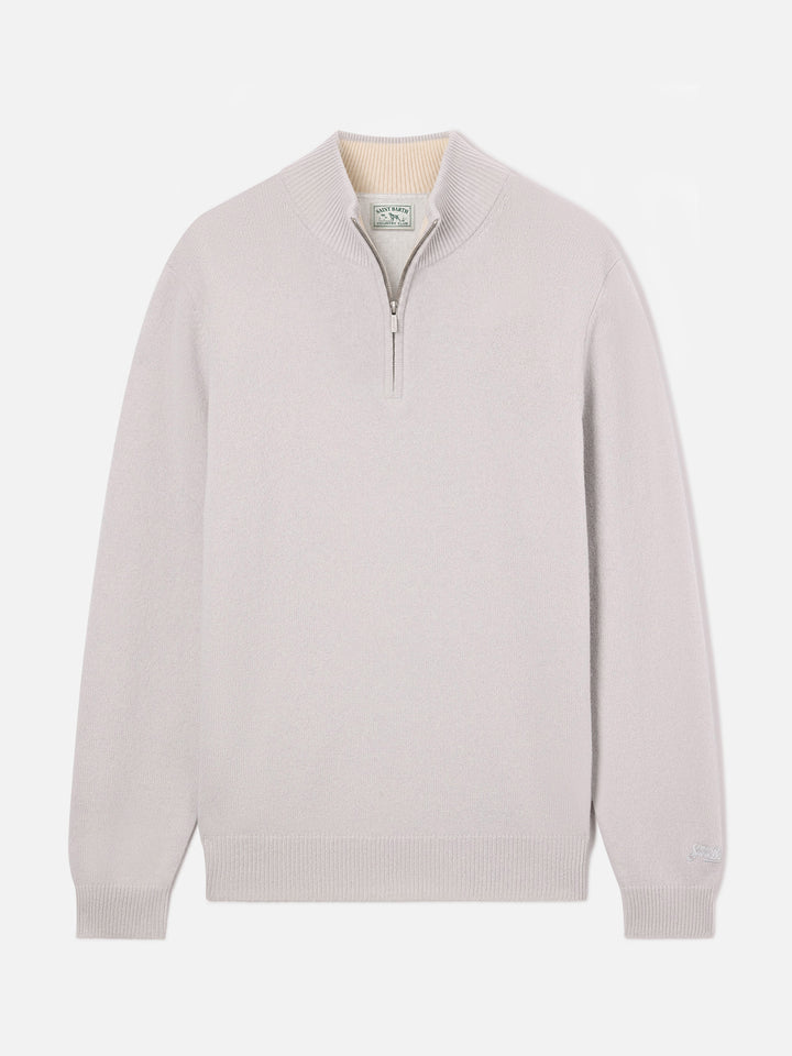 Grey Jermyn lambswool half zip knit with contrasting collar