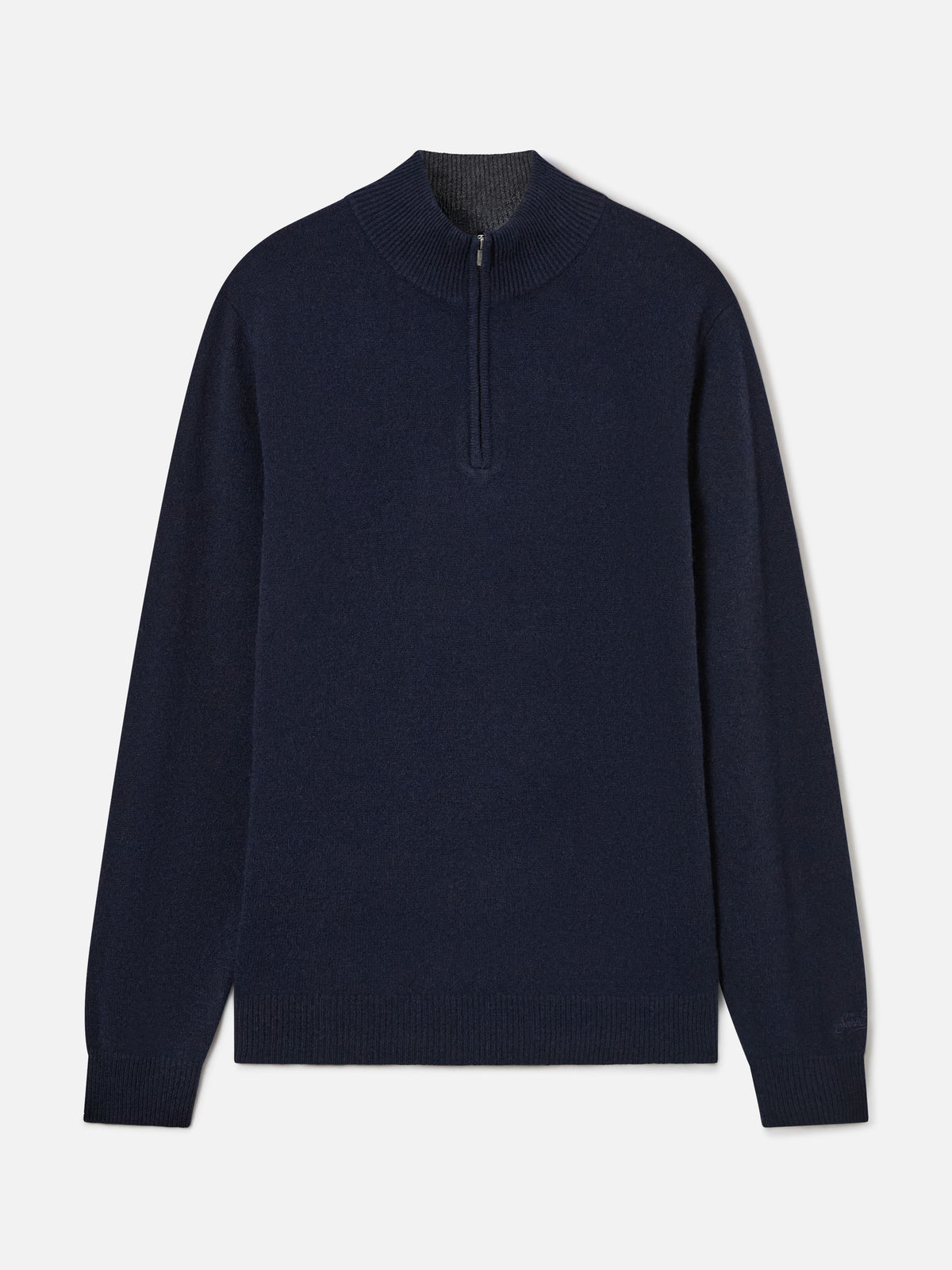 Pull en laine d'agneau Jermyn blue bleu marine à demi-zip avec col contrastant 