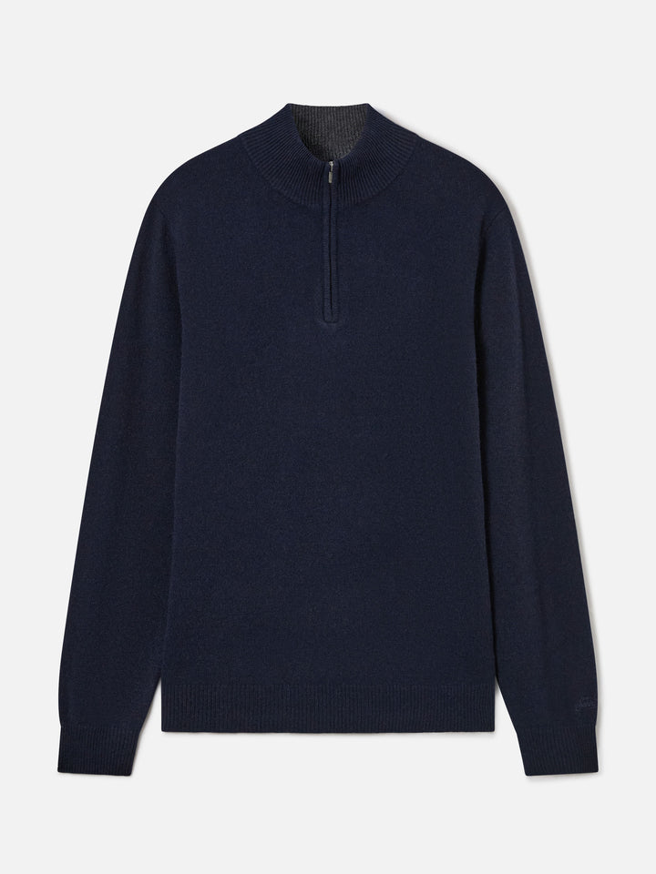 Navy blue Jermyn lambswool half zip knit with contrasting collar