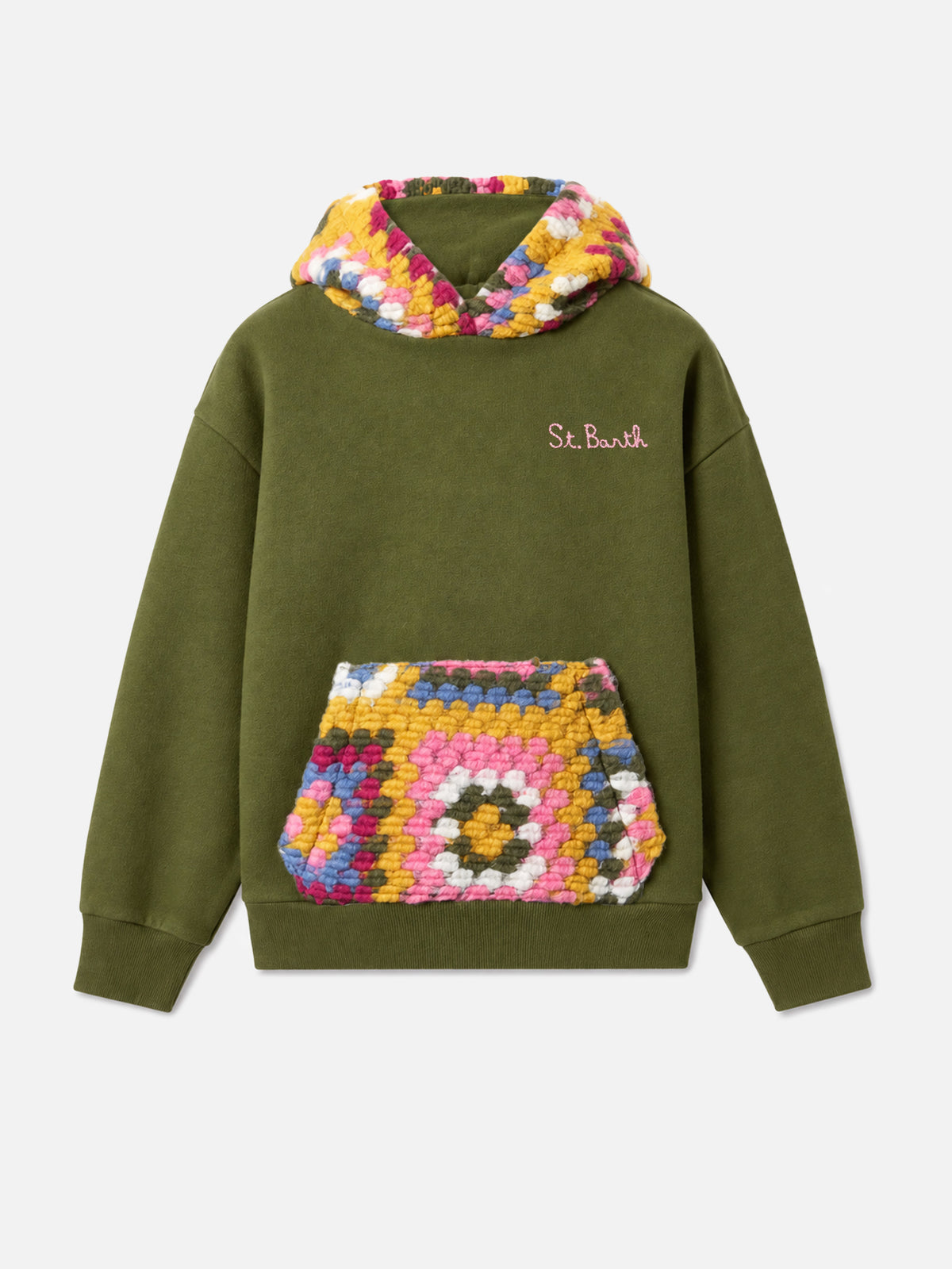Military green Jeune Jr hoodie with logo embroidery