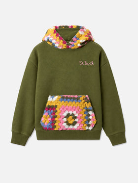Military green Jeune Jr hoodie with logo embroidery