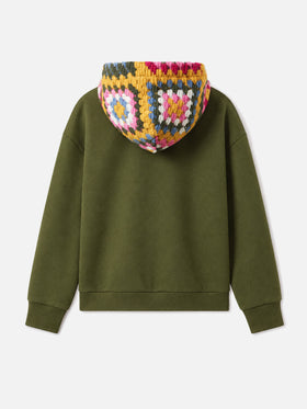 Military green Jeune Jr hoodie with logo embroidery