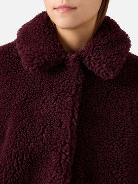Aubergine Jeanne wool blend teddy jacket with logo patch