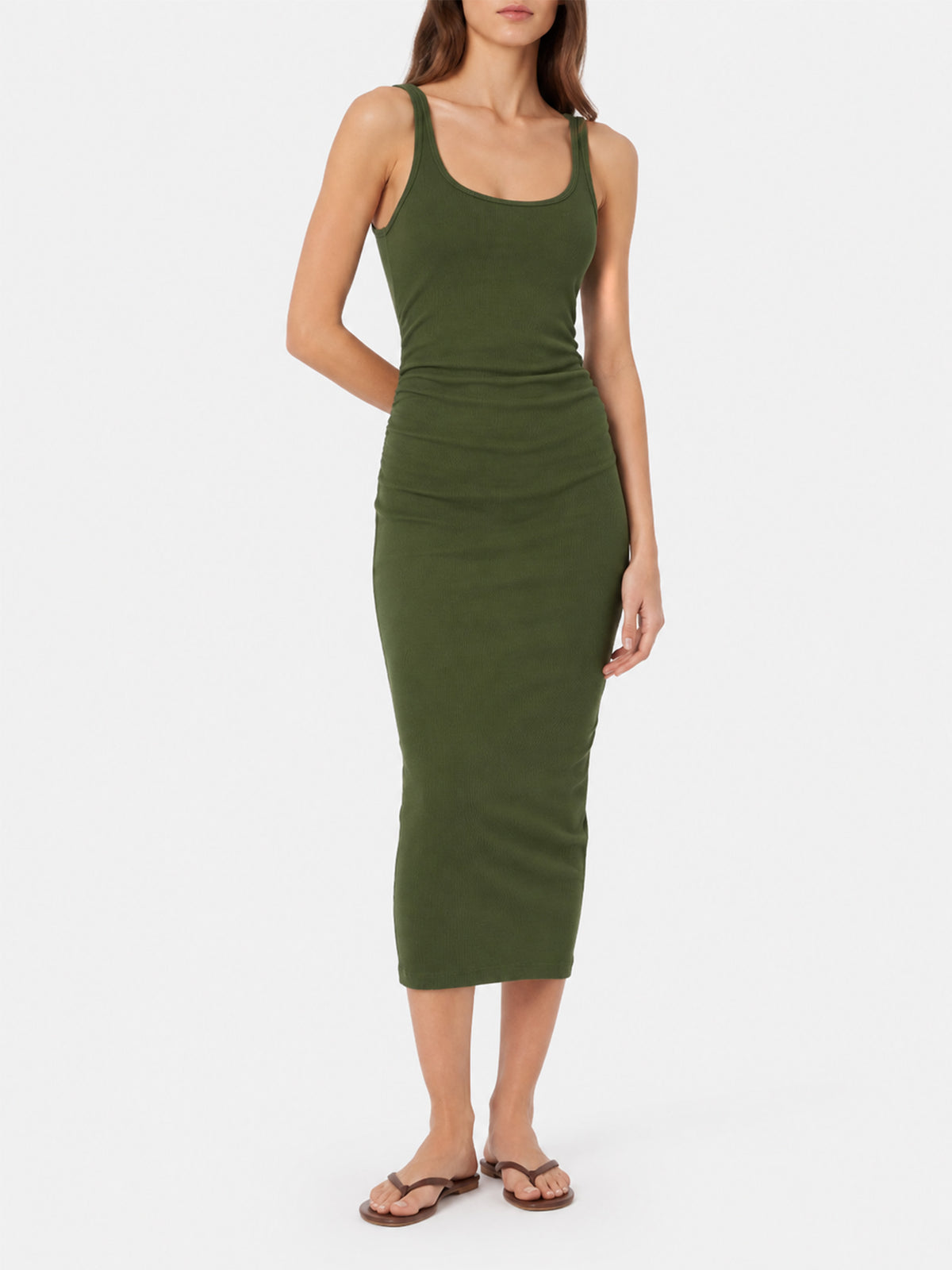 Jennifer ribbed military green cotton jersey tank dress