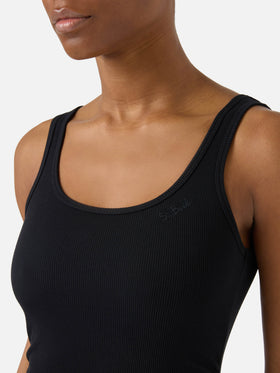 Midi Jennifer dress in black ribbed stretch cotton fabric