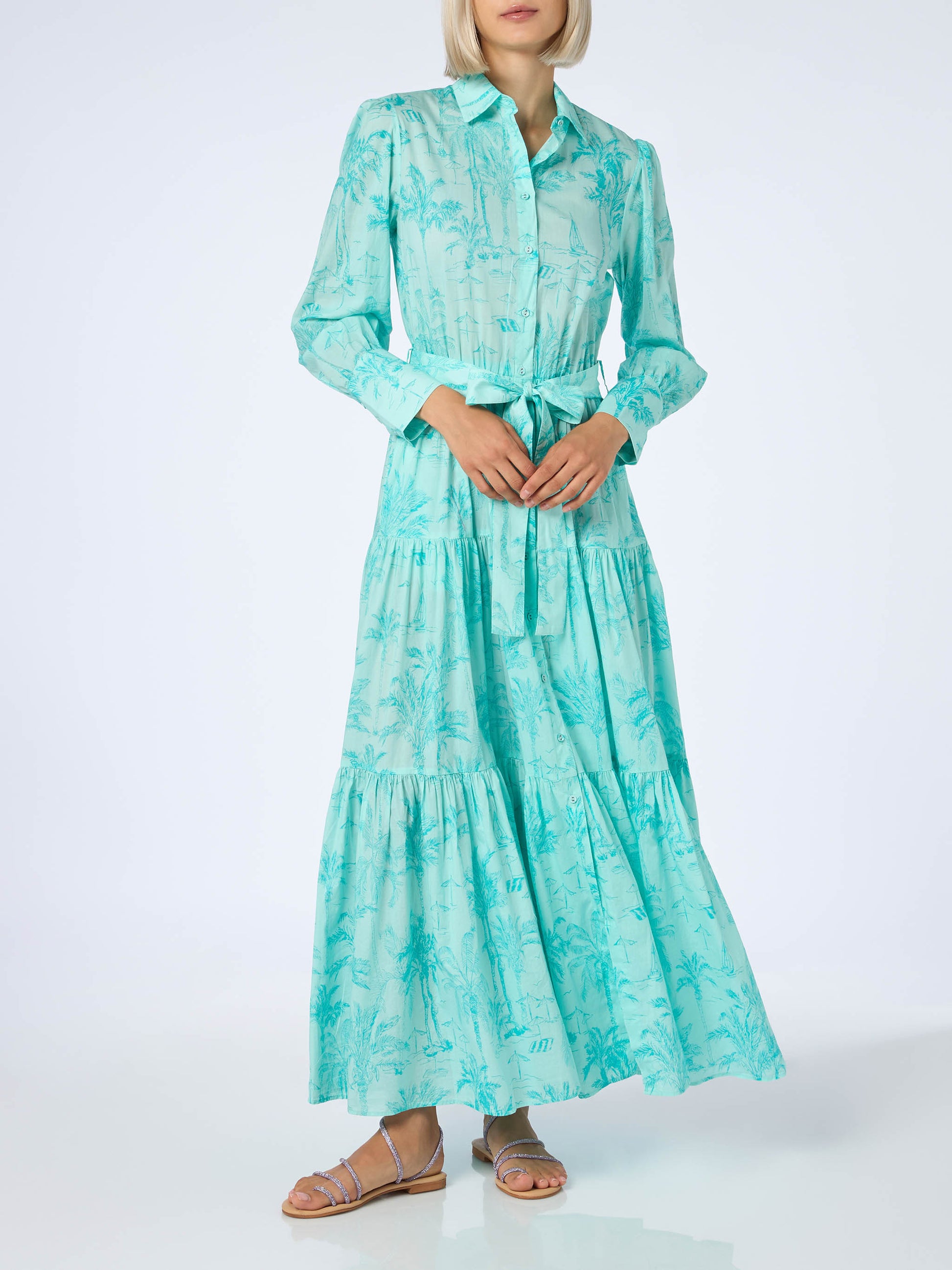 Jensen water green toile de jouy cotton dress Jensen water green toile de jouy cotton dress