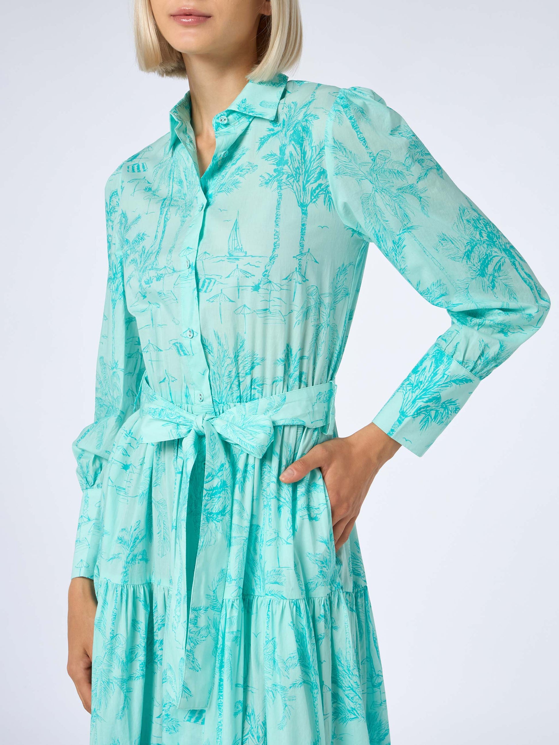 Jensen water green toile de jouy cotton dress Jensen water green toile de jouy cotton dress