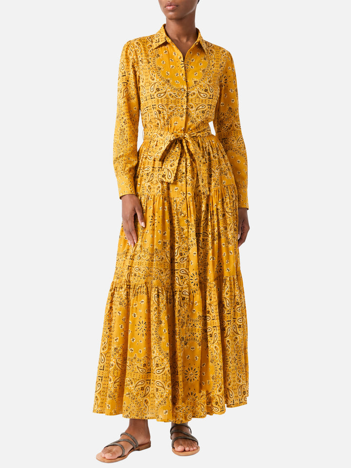 Ochre Jensen cotton long dress with bandana print