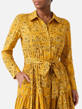Vestido largo de algodón Ochre Jensen con estampado bandana 