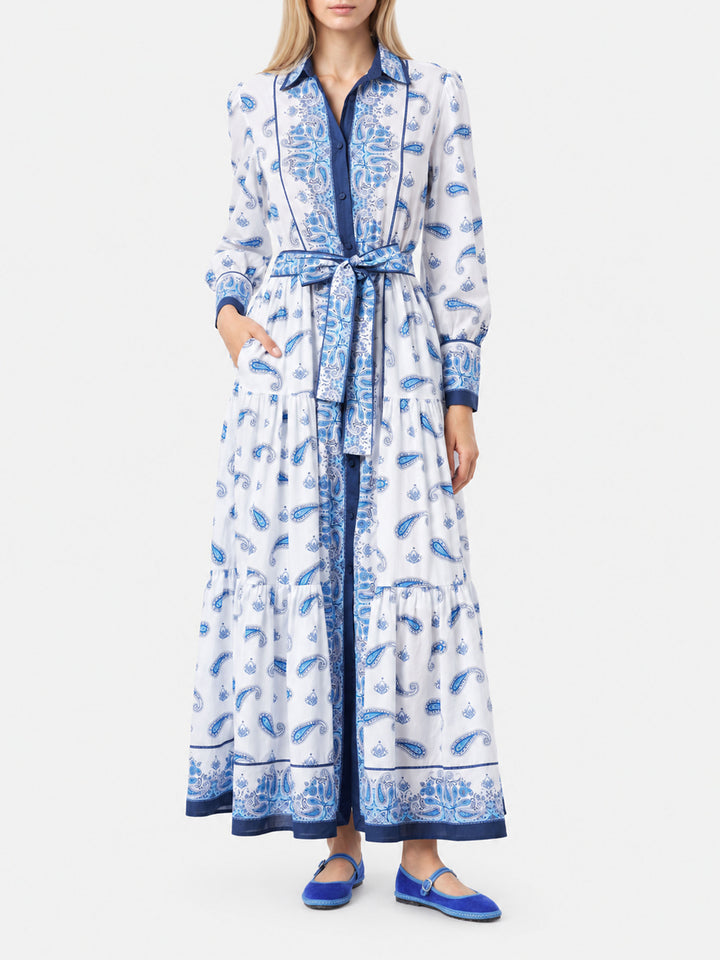 Abito lungo Jensen in cotone con fantasia paisley