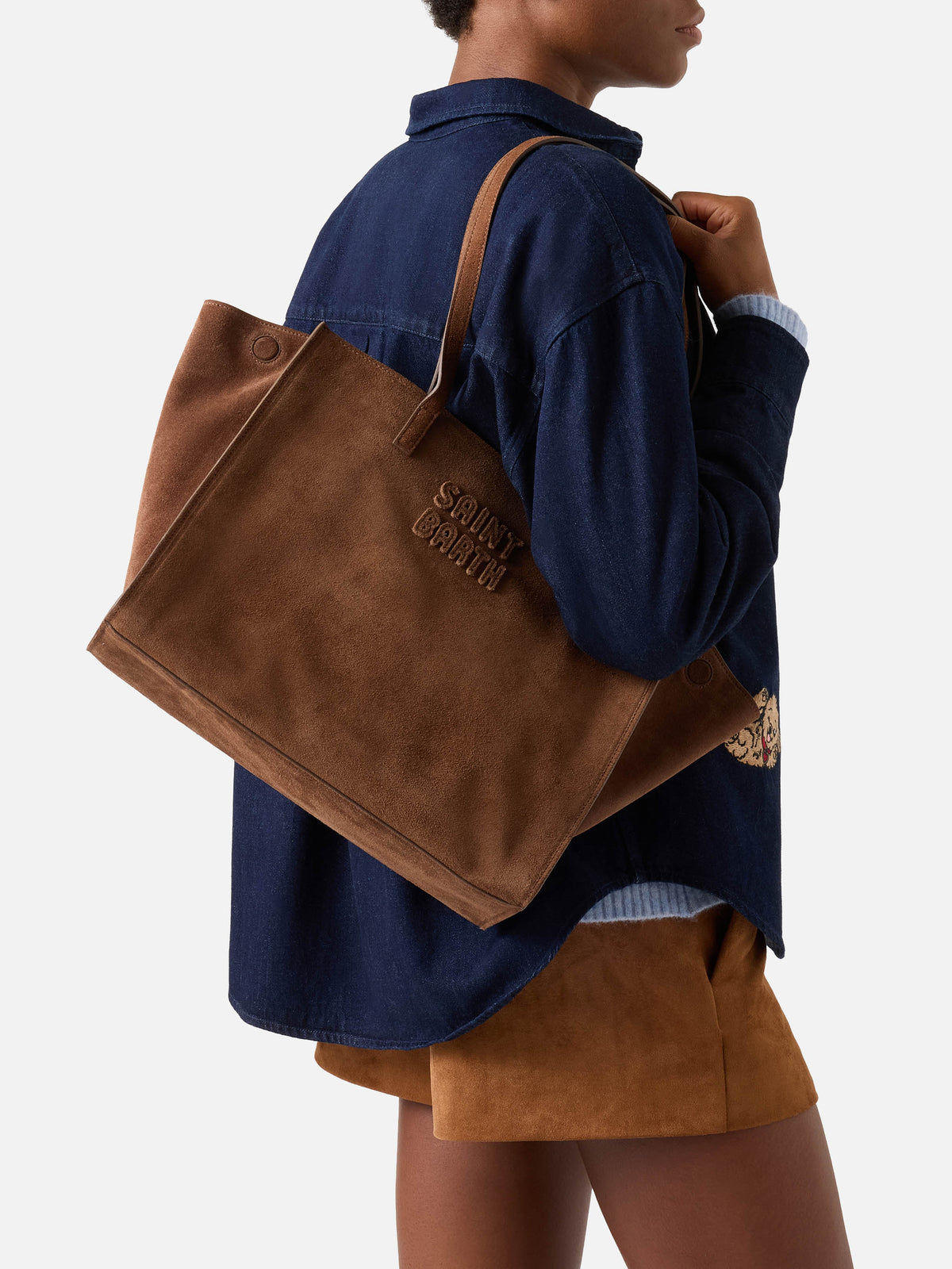 Brown Large Jour suede bag with logo embroidery