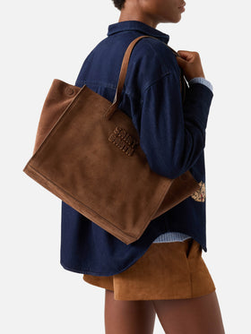 Brown Large Jour suede bag with logo embroidery