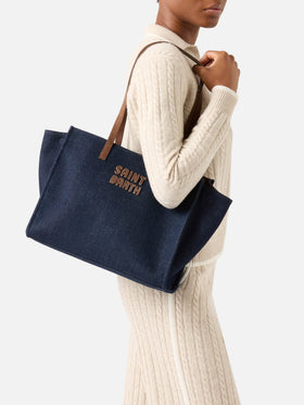 Blue Bolso Large Jour en denim con asas de ante 