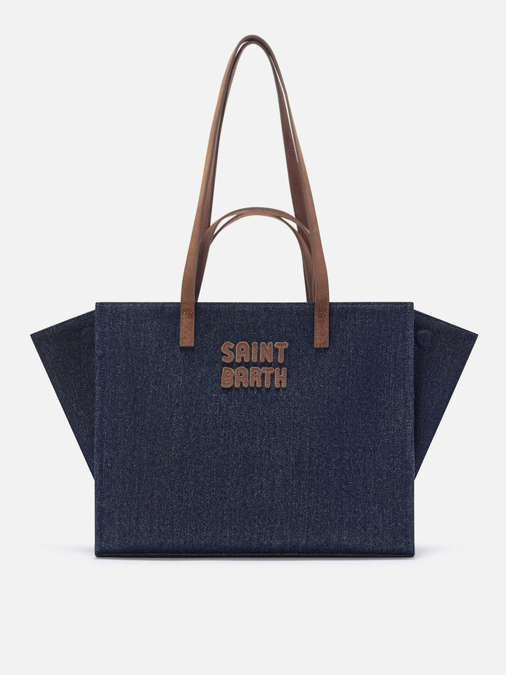 Blue Large Jour denim bag with suede handles