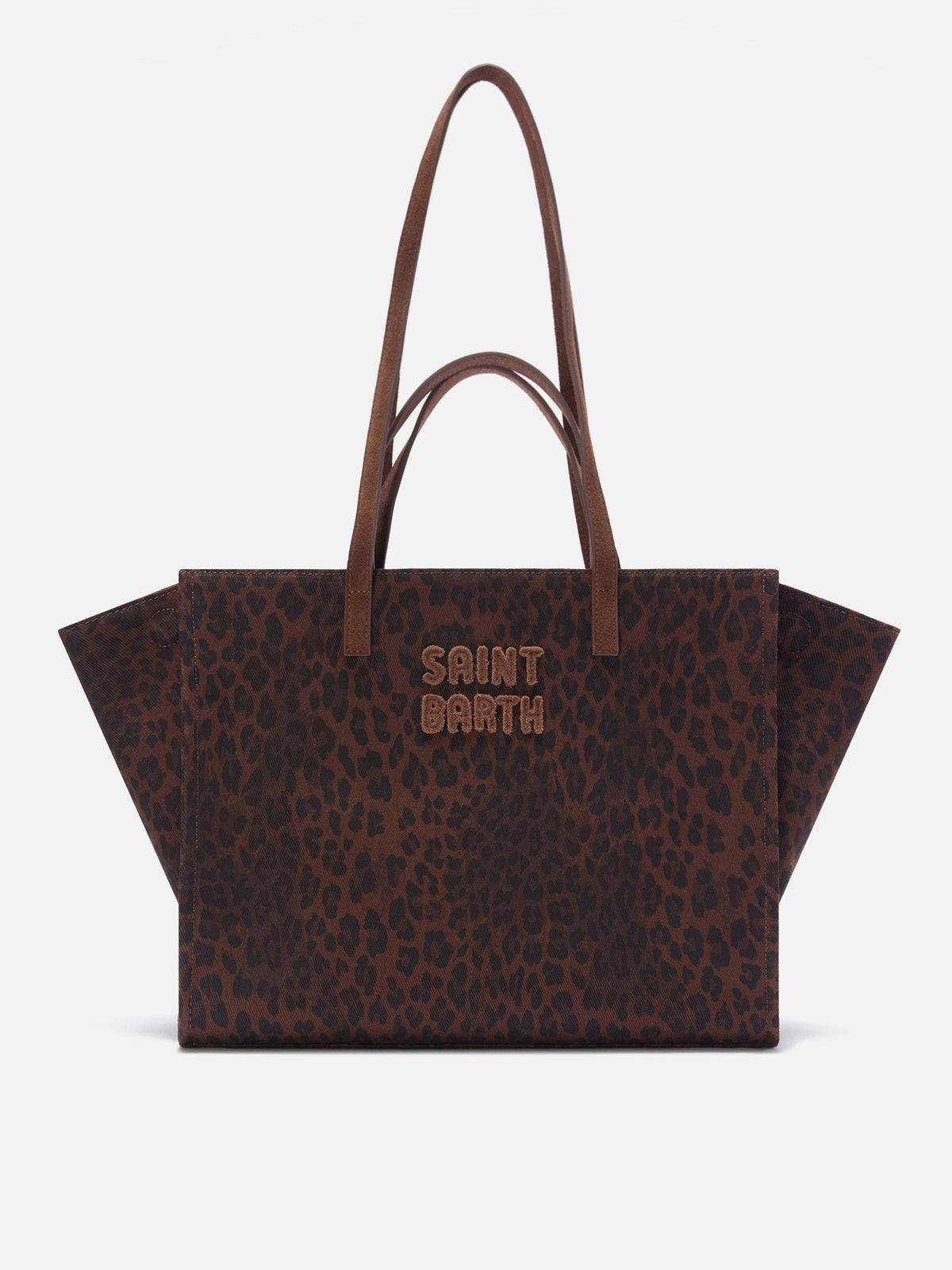 Bolso Large Jour de denim con estampado de leopardo y asas de ante 