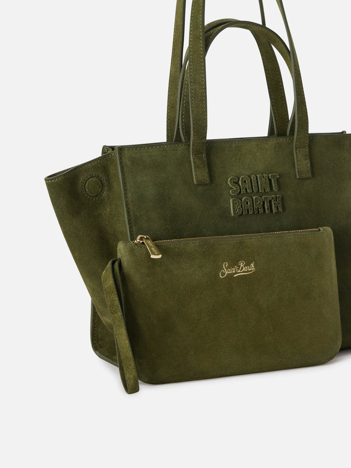 Medium Jour Wildledertasche in Military-Grün mit Logo-Label 