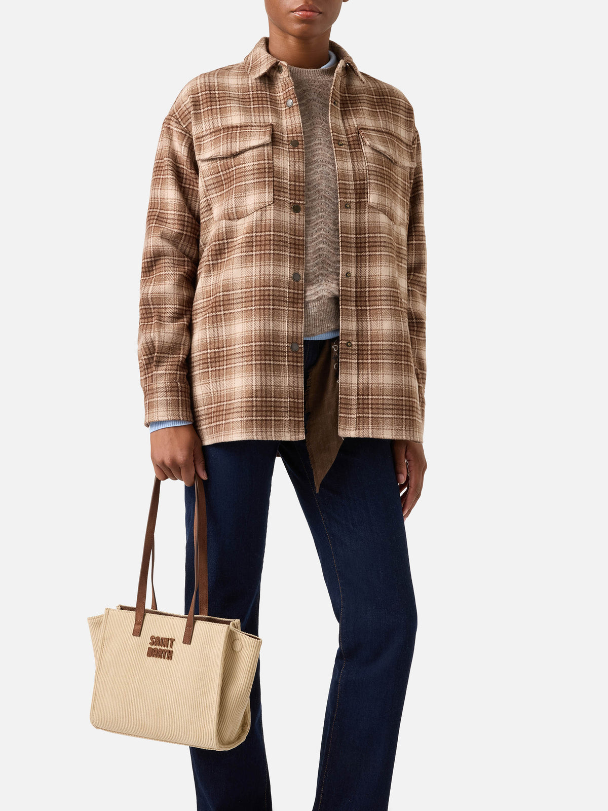 Beige Medium Jour corduroy bag with suede handles