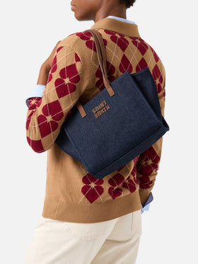 Blue Medium Jour denim bag with suede handles