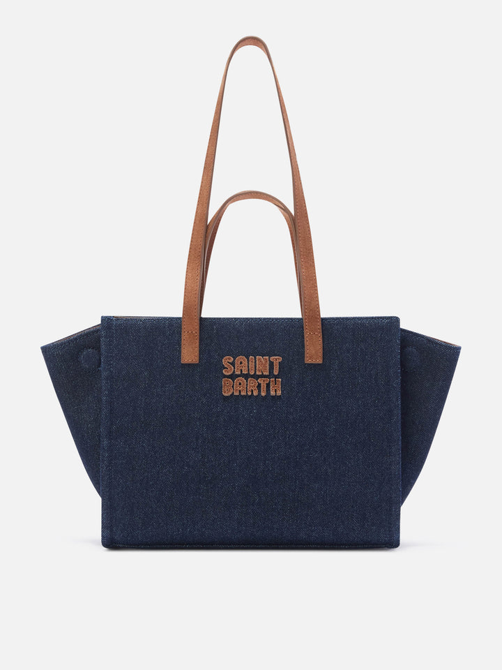 Borsa Medium Jour blu in denim con manici in camoscio