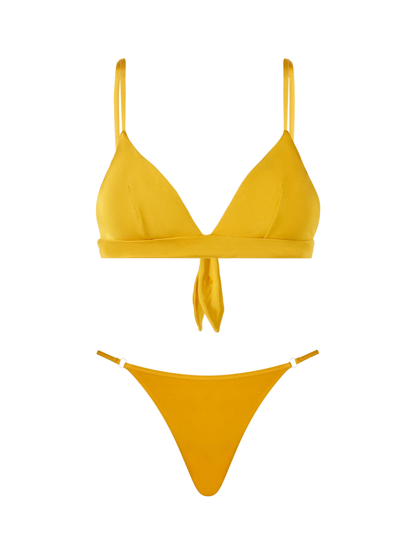 Woman ochre yellow triangle bikini Lucile Jodene