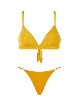 Woman ochre yellow triangle bikini Lucile Jodene