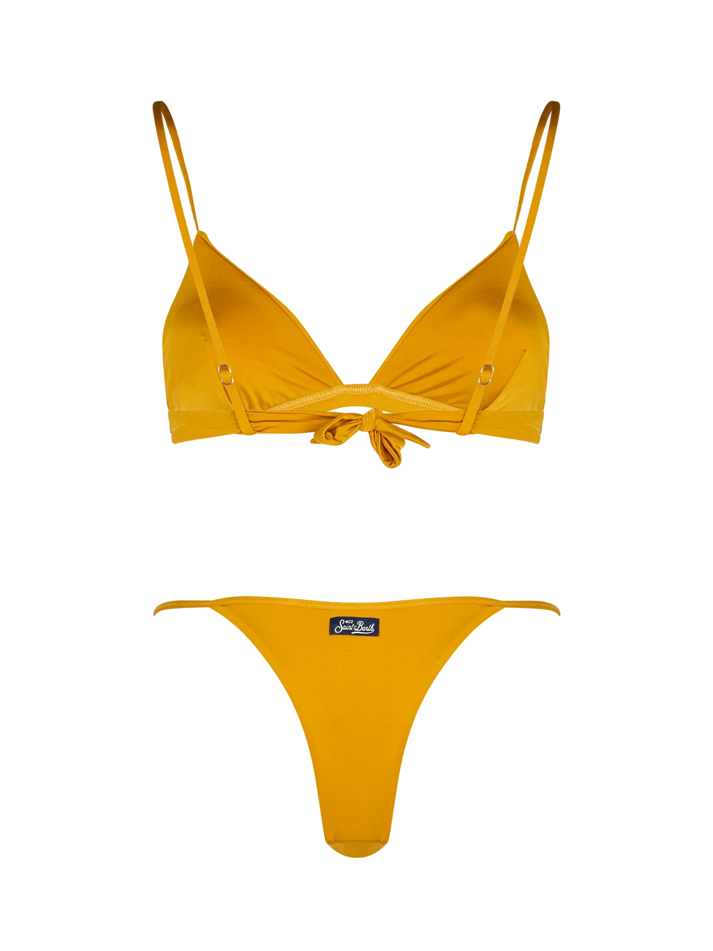 Woman ochre yellow triangle bikini Lucile Jodene