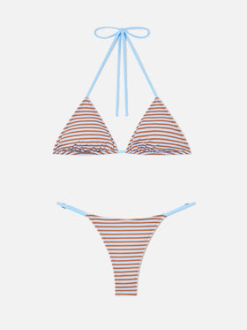 Hell gestreifter Joleah String-Bikini in blue und Braun 
