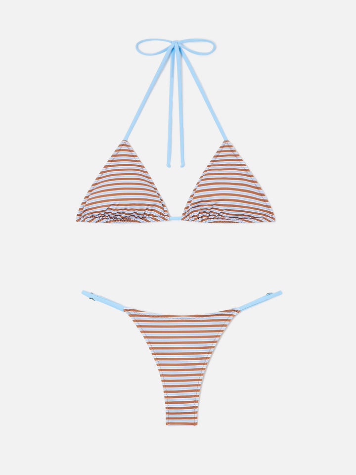 Hell gestreifter Joleah String-Bikini in blue und Braun 