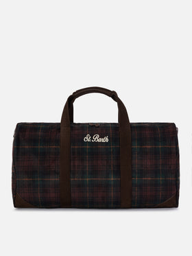 Bolso de viaje Jetleg de mezcla de lana con motivo tartán y ribetes de piel sintética 