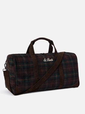 Bolso de viaje Jetleg de mezcla de lana con motivo tartán y ribetes de piel sintética 