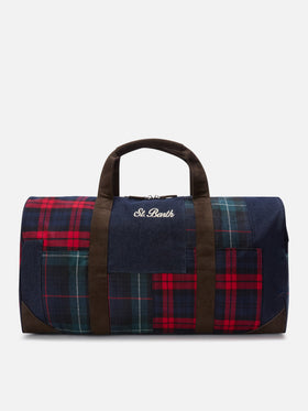 Sac de voyage Jetleg en denim patchwork et tartan avec finitions en similicuir 