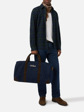 Blue Jetleg denim duffle bag with logo embroidery