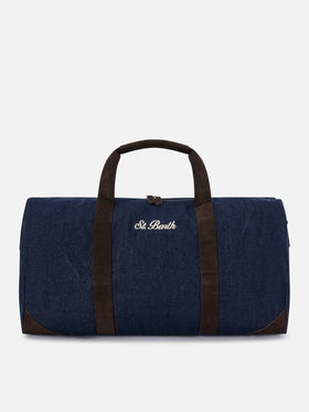 Blue Jetleg denim duffle bag with logo embroidery