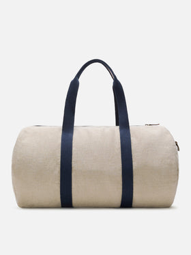 Round Jetleg beige linen weekender with contrasting embroidered logo
