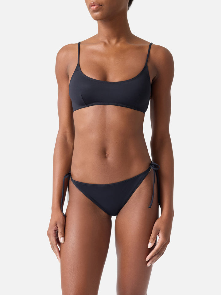 Judy Virgo schwarzes Bralette-Bikini mit Bindebändern 