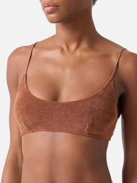 Braunes Judy Bikini-Oberteil aus Frottee in Bralette-Form 
