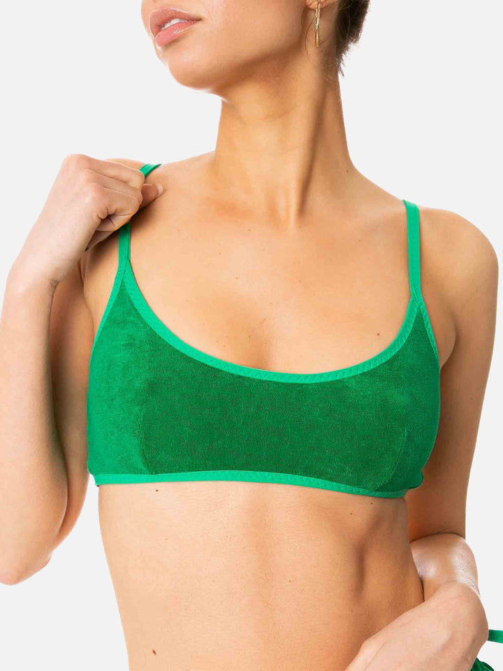 Woman green terry bralette swimsuit