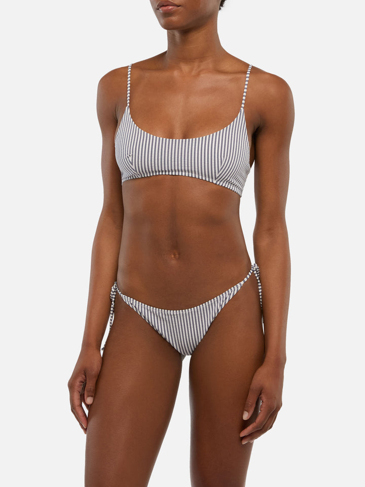 Judy top bralette in seersucker con stampa a righe - Virgo slip mare classico con stampa a righe