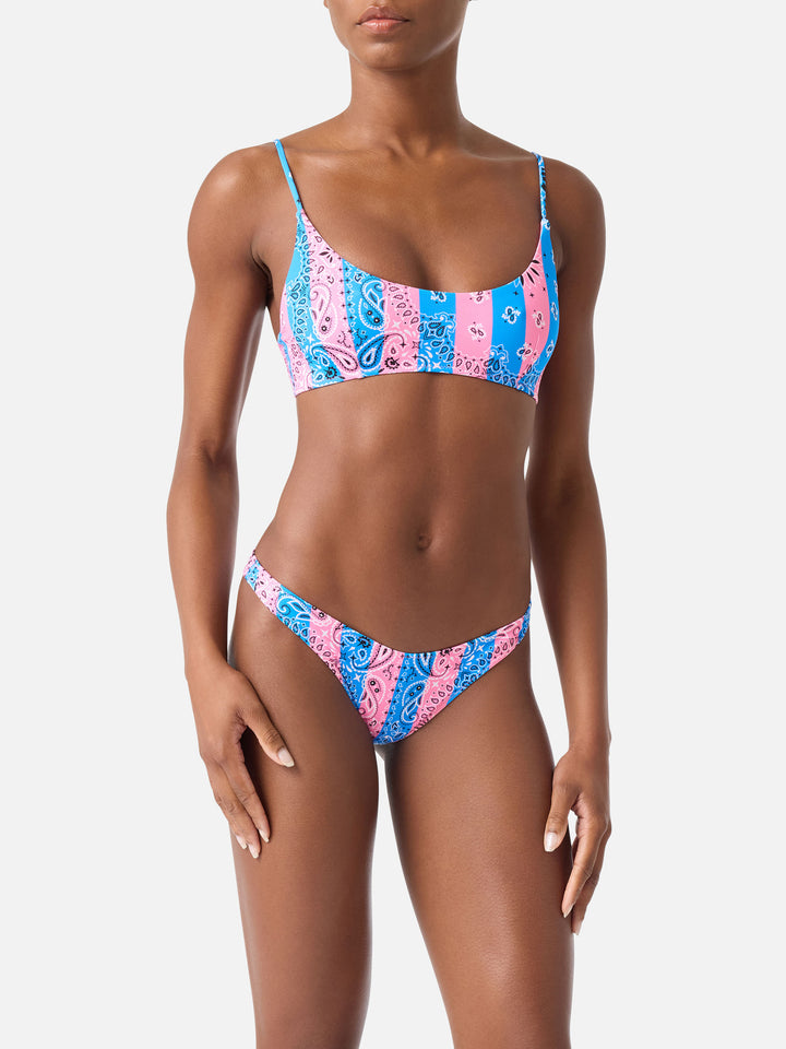 Judy Naomi striped bandana bralette bikini dusty blue and pink