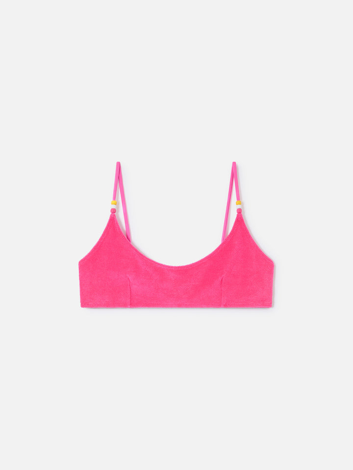 Bralette-Bikinioberteil Judy aus fuchsiafarbenem Frottee 