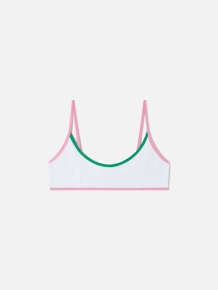 Haut de bikini brassière en éponge White Judy String avec passepoil 
