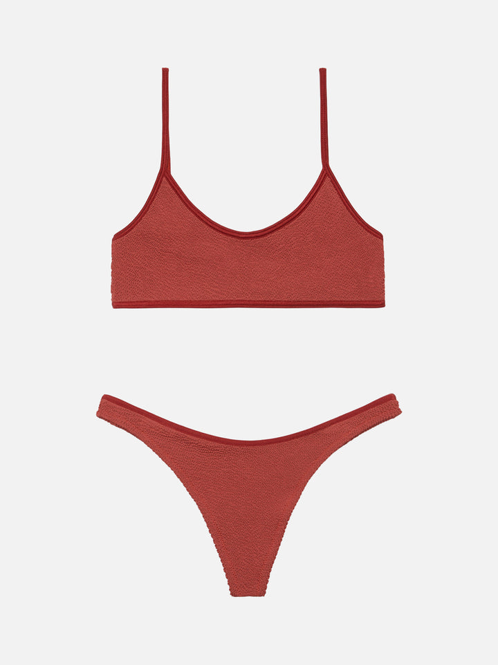 Bikini bralette Judy Naomi con slip sgambati in tessuto crinkle arancione ruggine