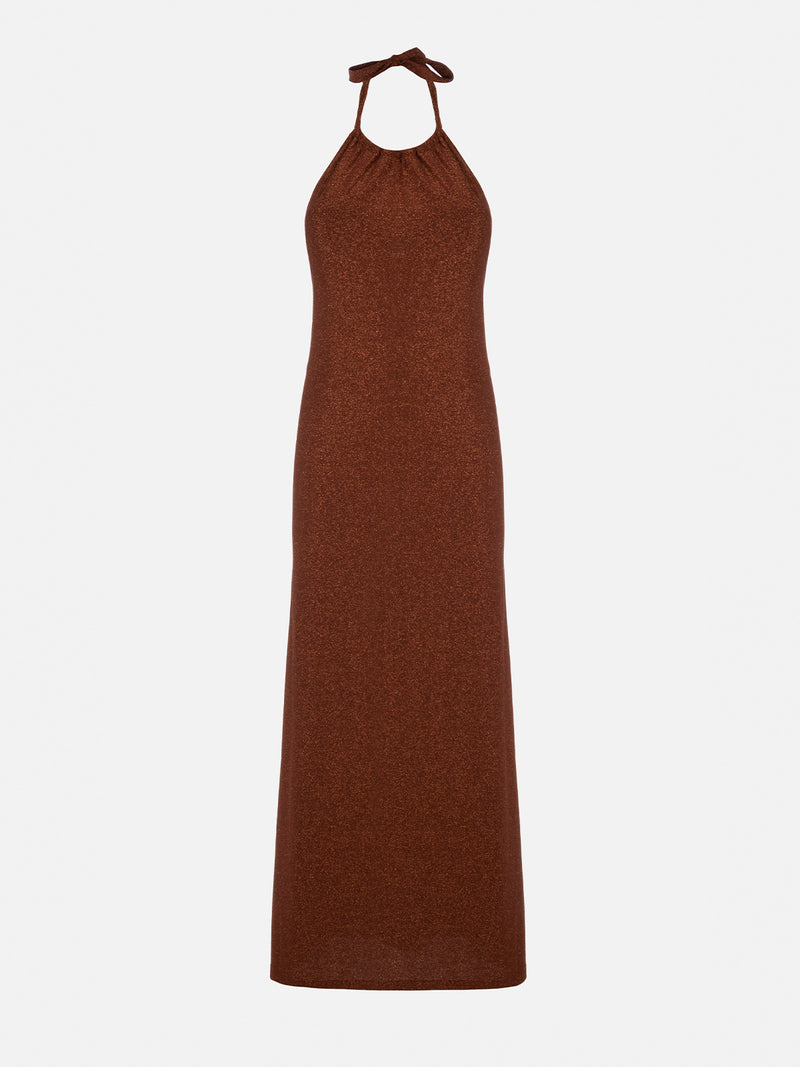 Lurex brown knitted long dress