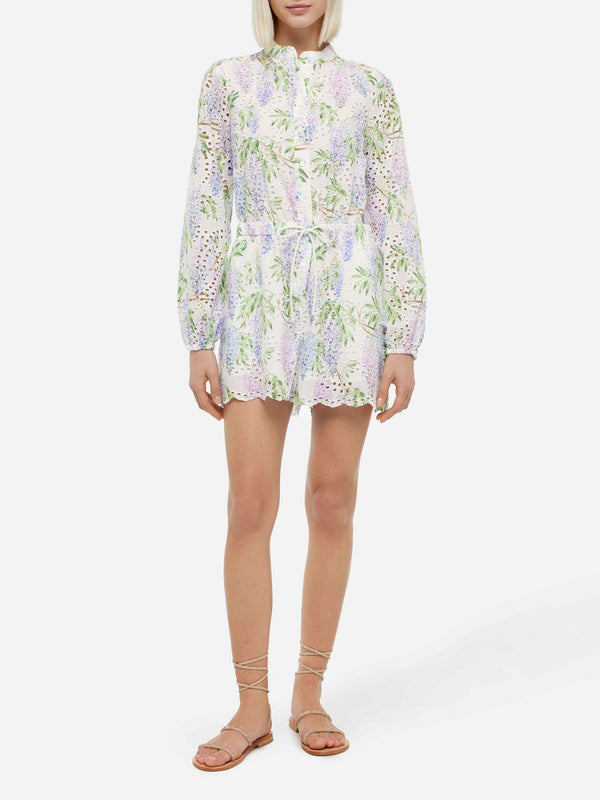 Julian Sangallo lace cotton playsuit with floral print