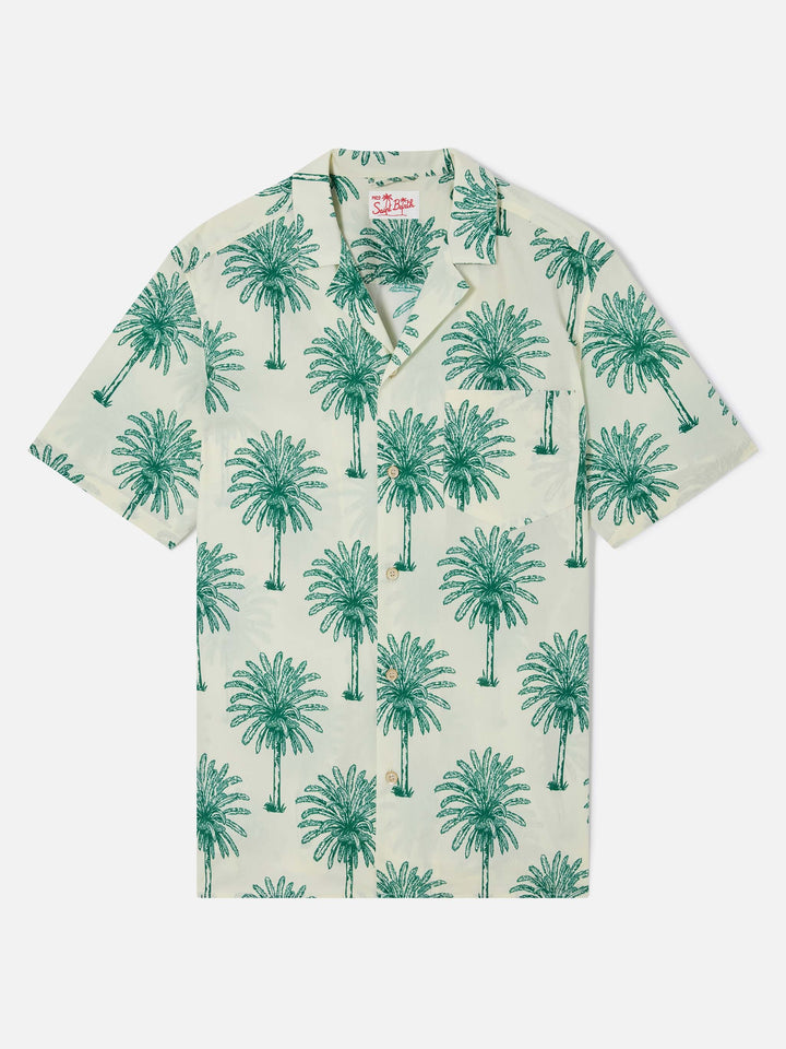 Short sleeves cotton shirt Kalea with palm print