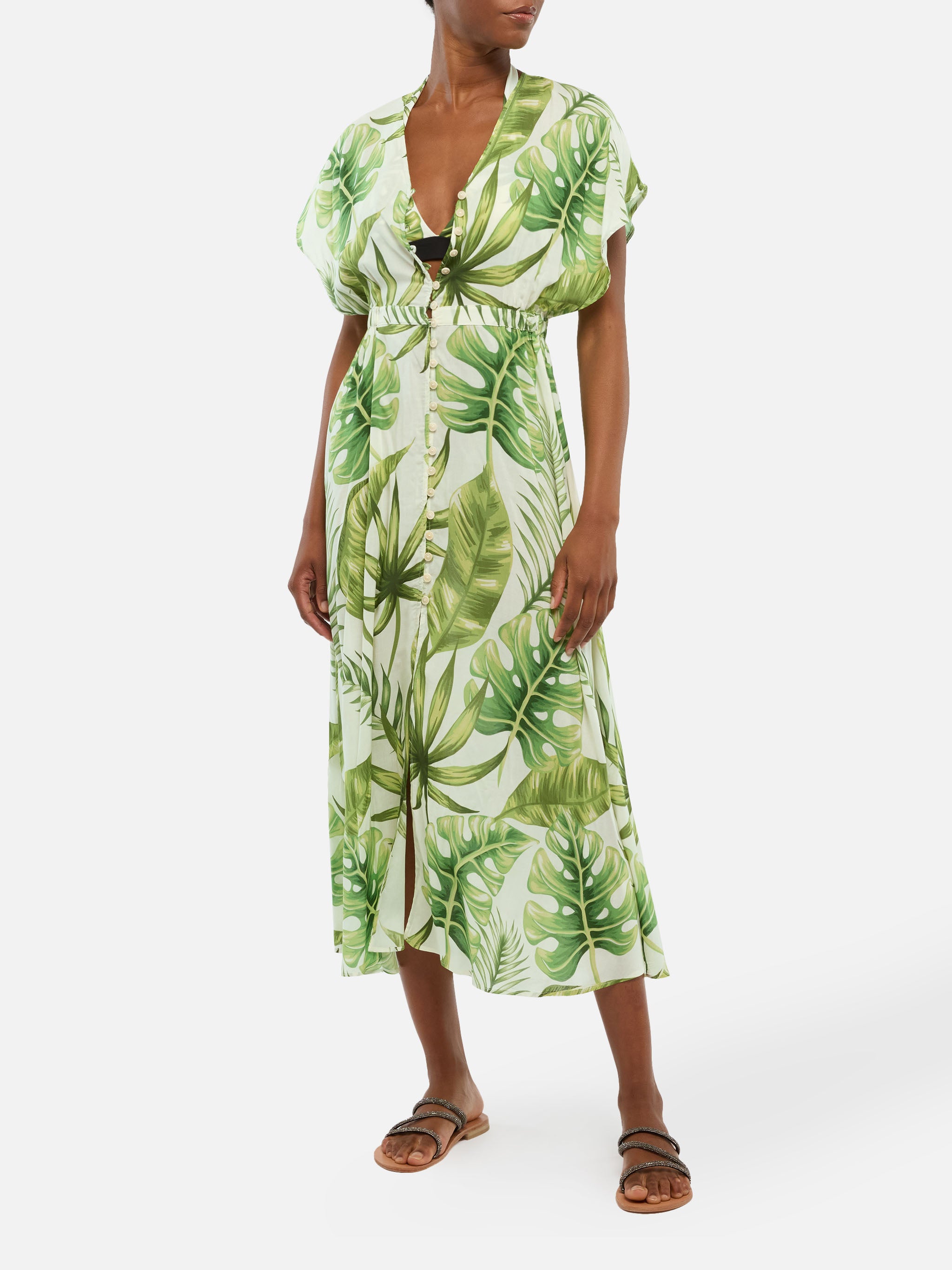 オールインワン・サロペット Mc2 Saint Barth Tropical Print Maxi Dress With Front Button Mc2 Saint Barth Tropical Print Maxi Dress With Front Button