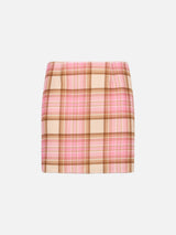 Woman wool skirt Katrine with pink tartan print