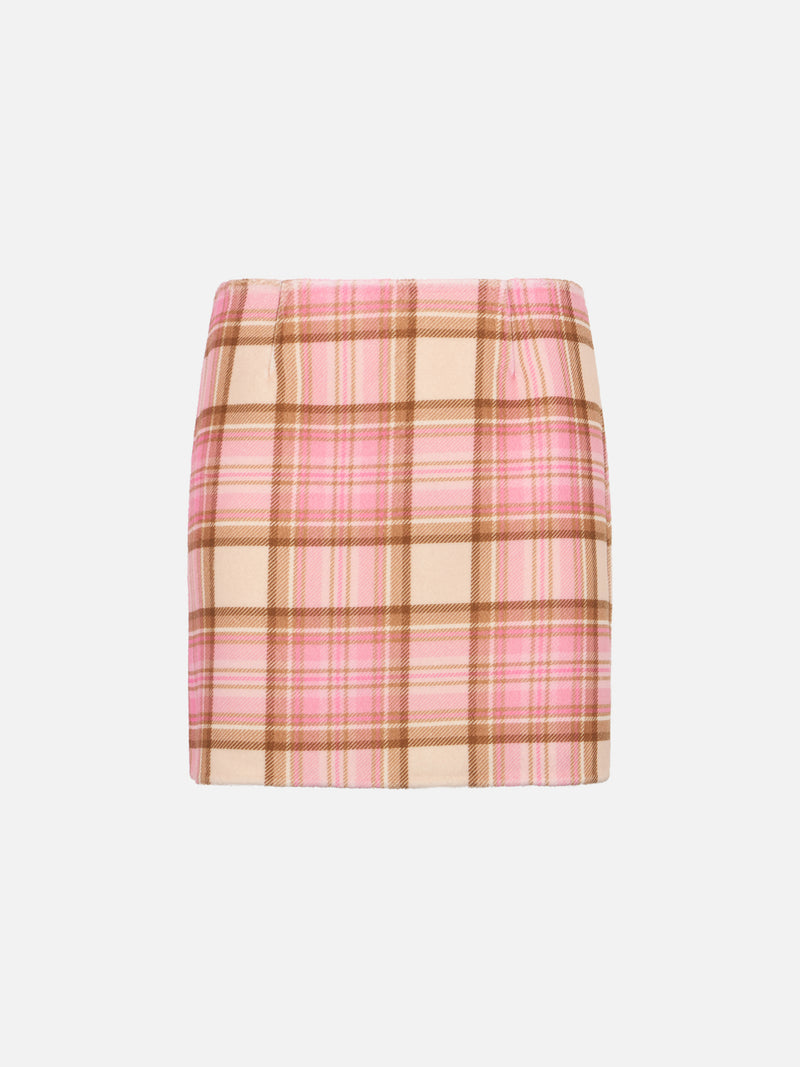 Woman wool skirt Katrine with pink tartan print