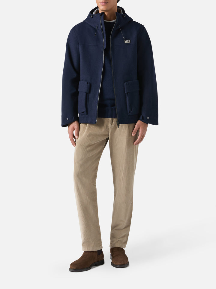 Hooded navy blue windbreaker jacket Kauris